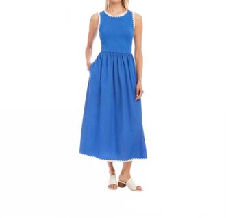 Karen Kane Sleeveless Edge Stitch Contrast Midi Dress In Blue
