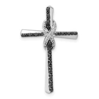 Diamond2Deal 14k White Gold 1/6 carat Black and White Diamond Infinity Cross Chain Slide
