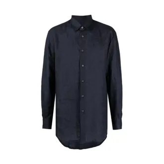 Brioni Casual Shirts, male, Blue, Size: 2XL Linen Shirt