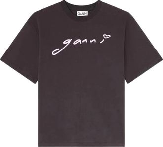 Ganni Heavy Cotton Jersey Relaxed T-Shirt - Dames - T-shirts - Grijs - S - Katoen - Tops
