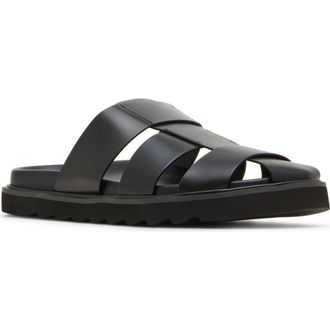 Steve Madden Bandera Slide Sandal in Black Leather at Nordstrom, Size 8