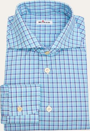 Kiton Mens Cotton Check Classic-Fit Dress Shirt