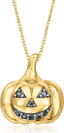 Ross-Simons Black Diamond Jack-O-Lantern Pendant Necklace in 18kt Gold Over Sterling