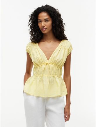 Tommy Hilfiger Womens Sleeveless Smocked Top - Citronella - XL