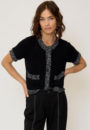 Central Park West Womens Maribel Frayed Edge Tweed Sweater Tee in Black at Nordstrom, Size Medium