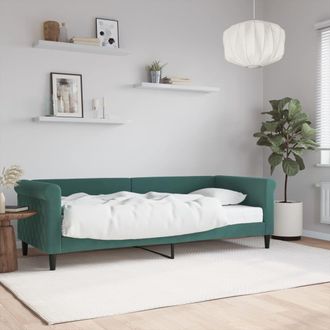 vidaXL Sof&aacute; Cama Con Colch&oacute;n Terciopelo Verde Oscuro 80x200 Cm Vidaxl