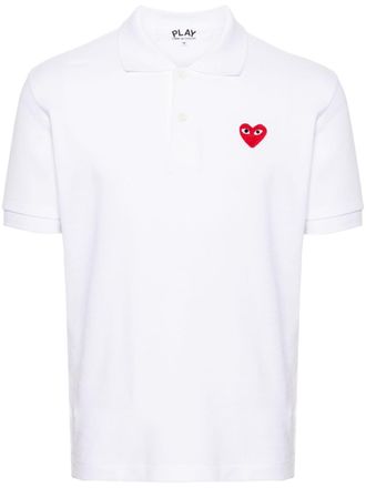Comme Des Garçons Heart-patch piqué polo shirt - White