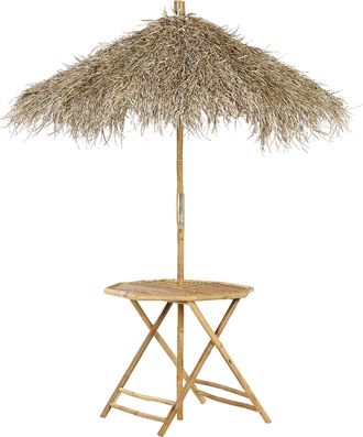Beliani Beliani - Mesa De Jard&iacute;n De Madera De Bamb&uacute; Clara Natural 85 Cm Sombrilla Plegable Molise