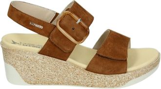 Mephisto Sportieve Sandalen in Cognac Nubuck - Dames - Sleehakken - Bruin - 37 EU - Leer - Schoenen