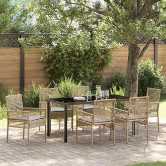 vidaXL Conjunto De Comedor De Jard&iacute;n Con Coj&iacute;n 7 Pcs Beige Polirat&aacute;n Vidaxl