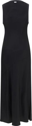 Ami Womens Sleeveless Long Fluid Satin Dress Noir Viscose
