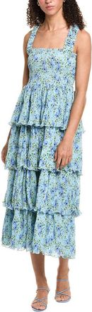 Ganni Ganni Pleated Georgette Flounce Smocked Midi Dress