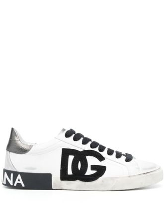 Dolce & Gabbana White Logo Leather Sneakers