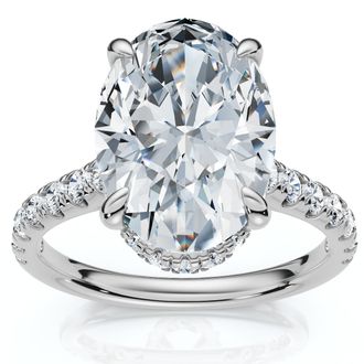 Pompeii3 Certified 3 1/2Ct Oval Hidden Halo Diamond Engagement Ring 14k Gold Lab Grown