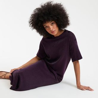 La Redoute Collections Rechte jurk met lovertjes, lang, met korte mouwen