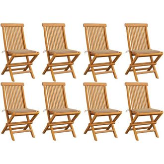 vidaXL Vidaxl - Sillas De Jard&iacute;n 8 Unidades Teca Maciza Con Cojines Beige