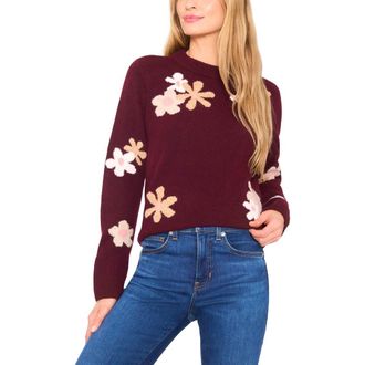 CeCe by Cynthia Steffe Floral Crewneck Sweater in Wine at Nordstrom Rack, Size Xx-Large