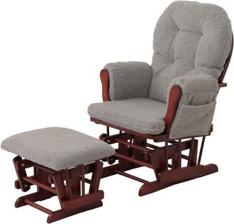 Hhg Hhg - Sill&oacute;n Relax 033, Mecedora Sill&oacute;n + Taburete Tejido Boucl&eacute; 480g/m&sup2; Oeko-tex, Gris Oscuro Armaz&oacute;n