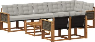 vidaXL Conjunto De Sof&aacute;s De Exterior 9 Uds. Natural Y Gris Claro Vidaxl