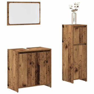 Berkfield Home 3 Piece Bathroom Furniture Set Old Wood Engineered Wood in Brown