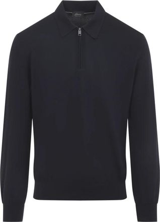 Brioni Lange Mouwen Zip Polo - Heren - Polos - Blauw - L - Wol - Tops