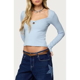 Edikted Madder Keyhole Cutout Long Sleeve Top in Light-Blue at Nordstrom, Size X-Small