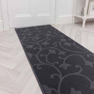 Runrug Hallway Carpet Runner Rug - Soft & Comfy, 9mm - Vines in Grey | Size: 60 cm x 420 cm