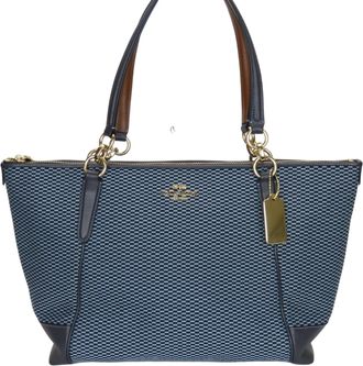 Coach Blue Brown Navy Canvas Leather Tote Bag (Pre-Owned)