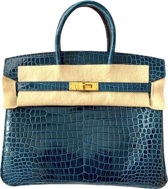 Herm&egrave;s Crocodile Porosus Lisse Vert Bosphore Birkin 25cms with Gold Hardware