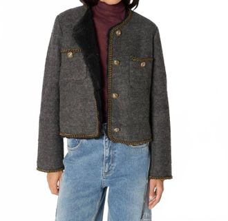 BERENICE Melrose Chain Trimmed Jacket With Sherpa Lining In Grey
