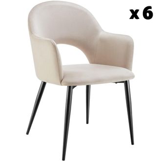 TecTake 6 sillas de comedor aspecto terciopelo 57 x 61,5 x 87,5 cm crema