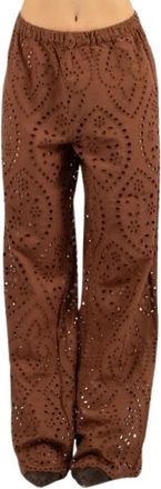 Saint Barth Inez Broderie Anglaise Broek - Dames - Wijde Broeken - Bruin - M - Katoen - Broeken