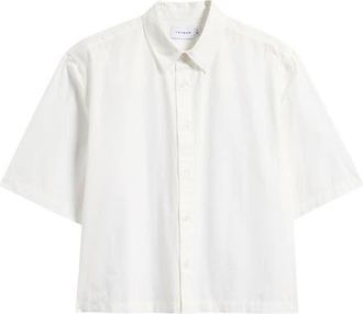 Topman Crop Short Sleeve Cotton Poplin Button-Up Shirt in White at Nordstrom, Size Xx-Large
