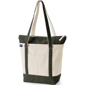 Lands End Zip Top Long Handle Canvas Tote Bag in Natural/dark Olive Green at Nordstrom, Size X-Large