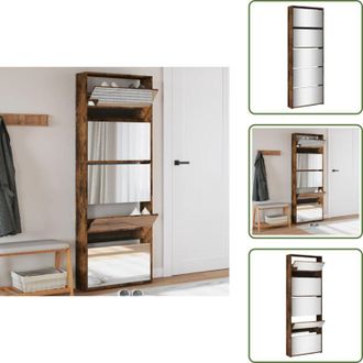 vidaXL Scarpiera per ingresso - vidaXL Scarpiera con Specchio a 5 Livelli Rovere Fumo 63x17x169,5 cm - Scarpiera per soggiorno