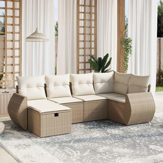 vidaXL Juego De Sof&aacute;s Jard&iacute;n Con Cojines 6 Pzas Rat&aacute;n Sint&eacute;tico Beige Vidaxl