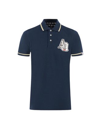 Aquascutum Mens Aquascutum AQ 1851 Embroidered Tipped Navy Blue Polo Shirt - Size: 36