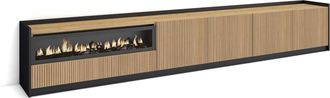 Skraut Home Skraut Home - Mueble Tv, Televisi&oacute;n, Muebles De Sal&oacute;n, Almacenaje, 310x37x50cm, Para Tv Hasta 80, Chimenea El&eacute;ctrica, Estilo Moderno, Roble Y Negro