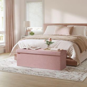 Songmics Large Storage Ottoman Bench Folding Foot Rest End Bed Easy Assembly in Light Pink