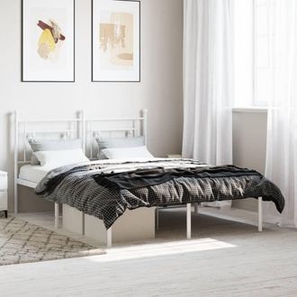 vidaXL Estructura Cama Sin Colch&oacute;n Con Cabecero Metal Blanco 135x190cm Vidaxl