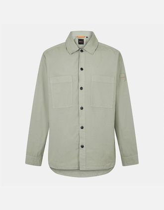 HUGO BOSS Mens Solid Patterned Shirt Collared Shirt Jacket - Green - Size: 38/Regular