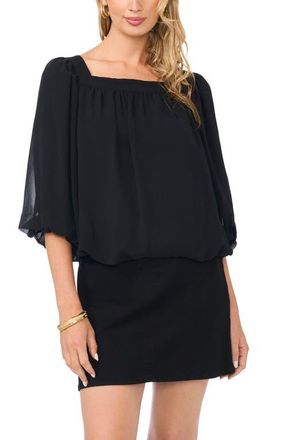 Vince Camuto Square Neck Bubble Sleeve Chiffon Top in Rich Black at Nordstrom, Size Small