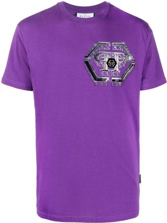 Philipp Plein logo-print short-sleeved T-shirt - men - Cotton - XXXL - Purple