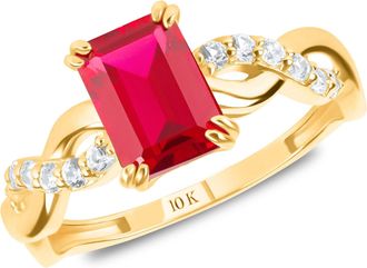 MAX + STONE Solid 10k Yellow or White Gold Emerald Cut Birthstone Rings with Twisted Band