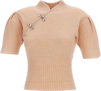 Simone Rocha Verfraaide kasjmier trui met mandarijnkraag - Dames - Cashmere truien - Roze - XS - Kasjmier - Truien & Vesten
