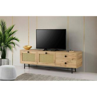 Dmora Dmora - Mueble De Televisi&oacute;n Hebe, Aparador De Sal&oacute;n, Mueble Bajo Para Tv, Base De Pared Equipada, 180x40h60 Cm, Roble Y Negro, Con Embalaje Reforzado