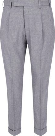 Pantaloni Torino Grey High-Waisted Pleated Wool-Cashmere Formal Pants