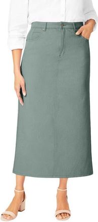 Jessica London Classic Cotton Denim Midi Skirt in Grey Spruce at Nordstrom, Size 28