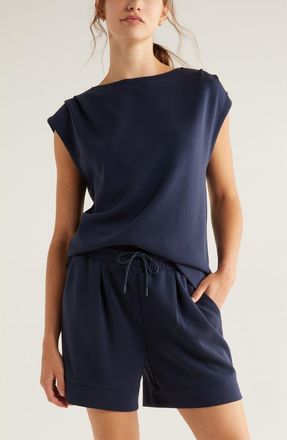 Zella Ultra Soft Knit Gathered Shoulder Top in Navy Sapphire at Nordstrom, Size Xx-Large