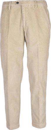 Bro-Ship Beige Velvet Trousers with Ribbed Texture and Practical Pockets